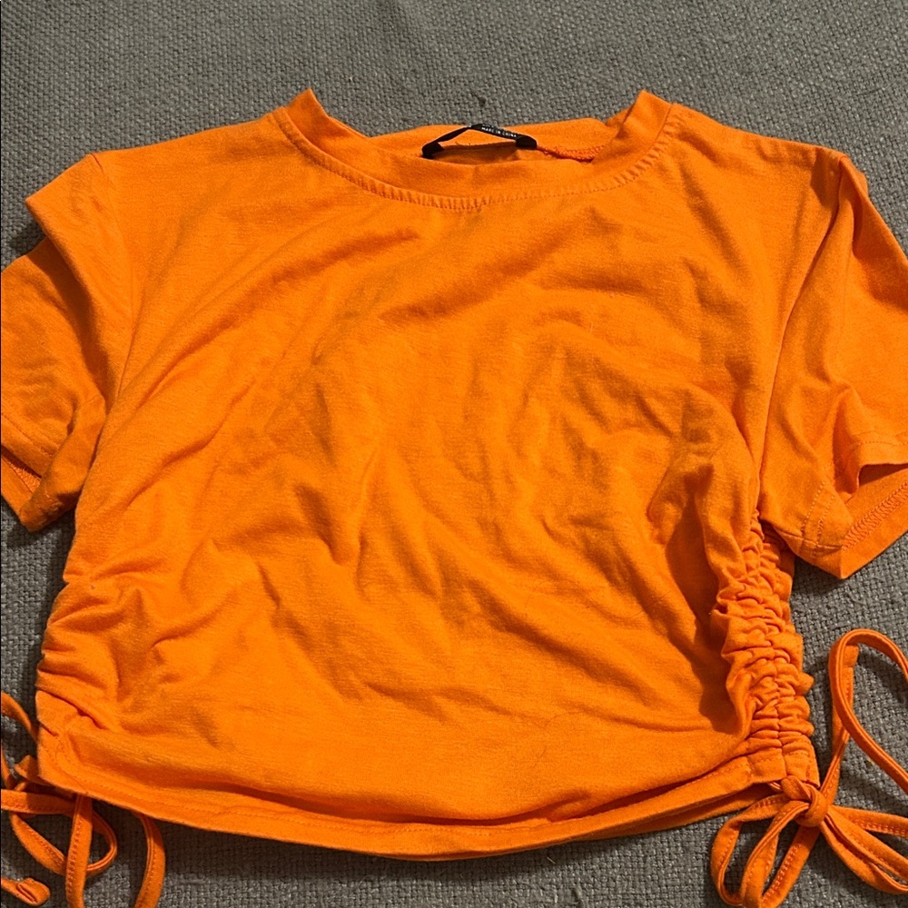 SHEIN Bright Orange Ruched Crop Top